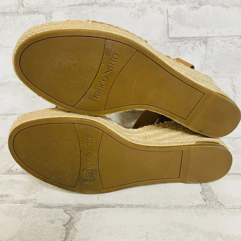 New Franco Sarto Womens Callia Leather Ankle Strap Wedge Espadrille Sandals 10 M